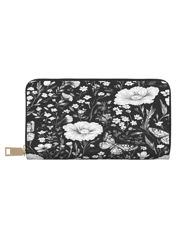 Leather Wallet Long Pu Leather Slim Lightweight Waterproof Large Capacity 12 Card Slots 3 Cash Pockets Coin Compartment For Women Girls Flowers Carnation Snapdragon Butterflies Bees