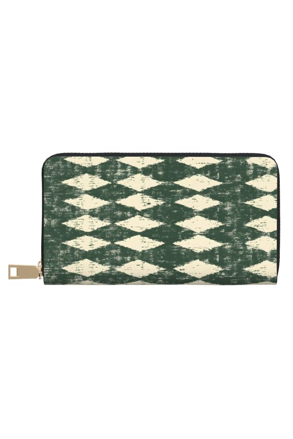 Leather Wallet Long Pu Leather Slim Lightweight Waterproof Large Capacity 12 Card Slots 3 Cash Pockets Coin Compartment For Women Girls Green Houndstooth Vintage Texture Hand-Drawn Sketch_2
