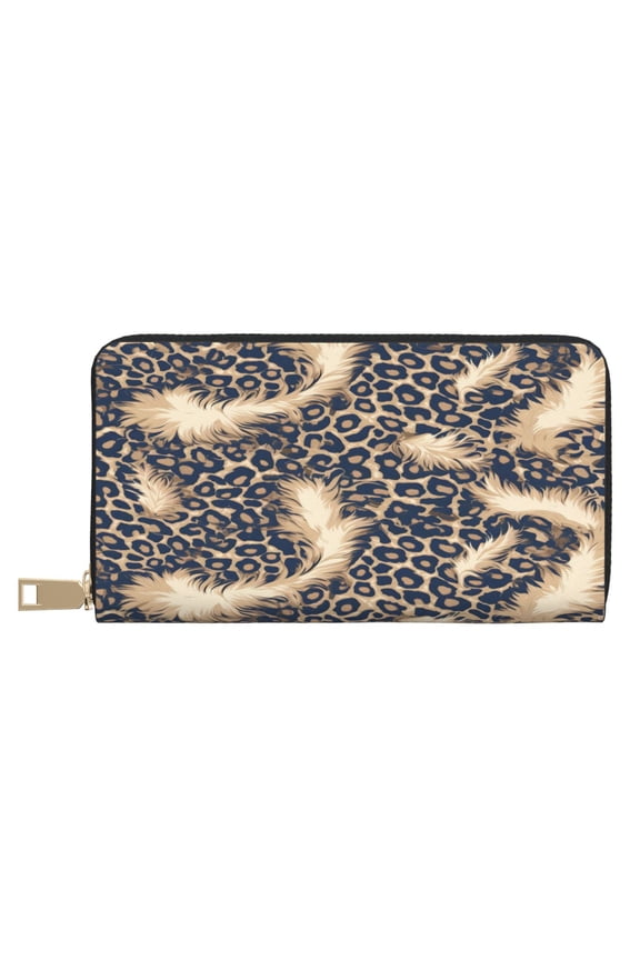 Leather Wallet Long Pu Leather Slim Lightweight Waterproof Large Capacity 12 Card Slots 3 Cash Pockets Coin Compartment For Women Girls Leopard Skin Print Style Lightskyblue_1