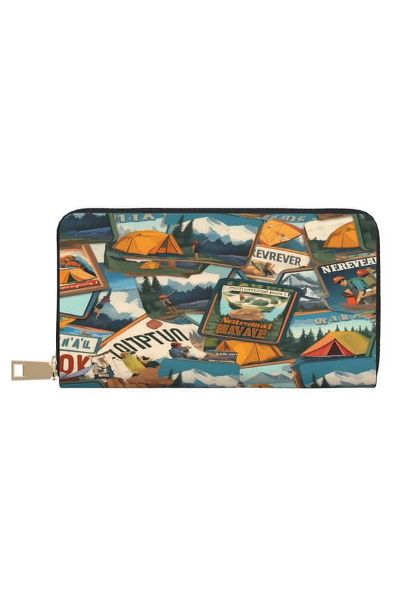 Leather Wallet Long Pu Leather Slim Lightweight Waterproof Large Capacity 12 Card Slots 3 Cash Pockets Coin Compartment For Women Girls Nature Park Mountain Climbing