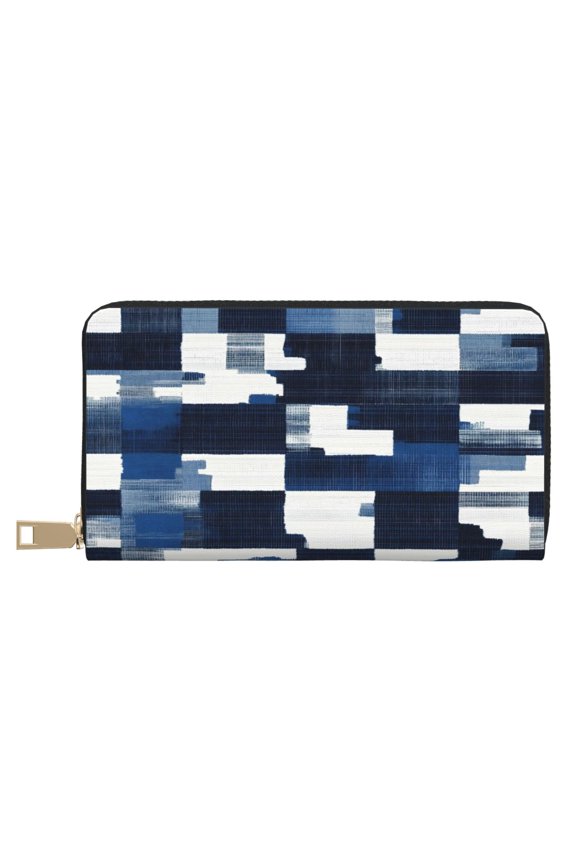 Leather Wallet Long Pu Leather Slim Lightweight Waterproof Large Capacity 12 Card Slots 3 Cash Pockets Coin Compartment For Women Girls Plaid Fall Camo Royalblue_4