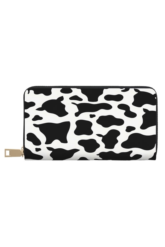 Leather Wallet Long Pu Leather Slim Lightweight Waterproof Large Capacity 12 Card Slots 3 Cash Pockets Coin Compartment For Women Girls Simple Cow Print Pattern, Vector Art Style_4