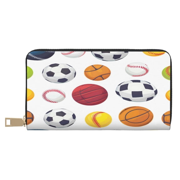 Leather Wallet Long Pu Leather Slim Lightweight Waterproof Large Capacity 12 Card Slots 3 Cash Pockets Coin Compartment For Women Girls Soccer Basketball Baseball Tennis Badminton Softball
