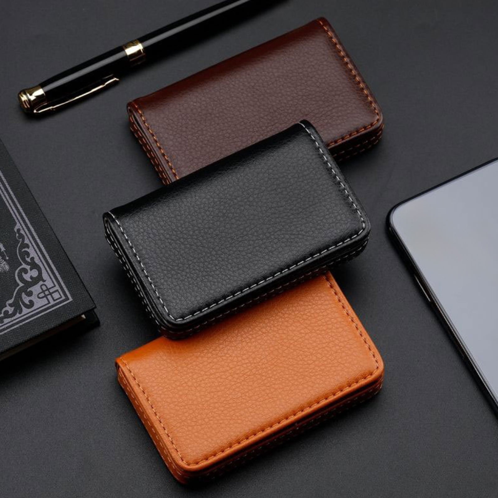 Wallet Card Box Leather Wallet Magnetic Card Holder Business Card Box Black Hygienic ...