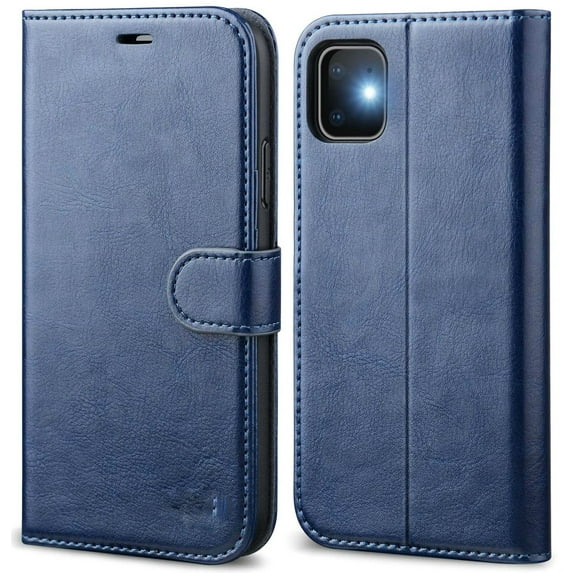 Leather Wallet Magnetic Flip Case with Strap and Picture Slot (Blue) Cover For iPhone 11 Pro