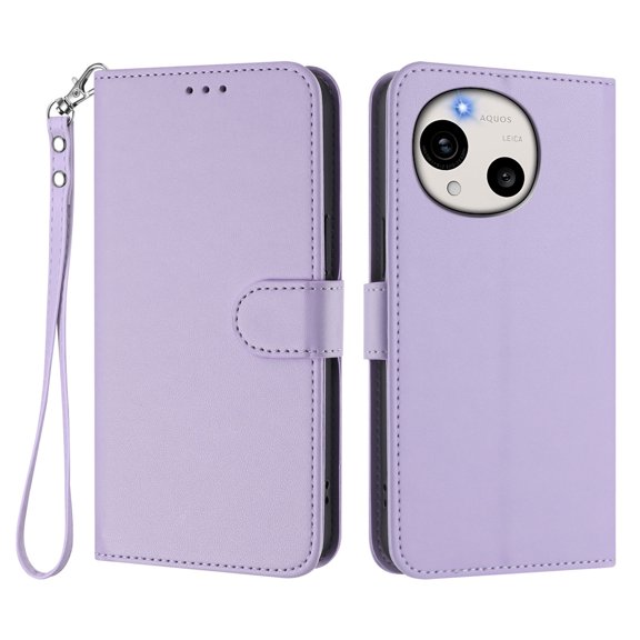 Leather Wallet Phone Case, 3 Card Slots Flip Folio Cover with Kickstand, Hand Strap, Shockproof Protective Phone Purse Case Compatible with Sharp Aquos R11-Purple