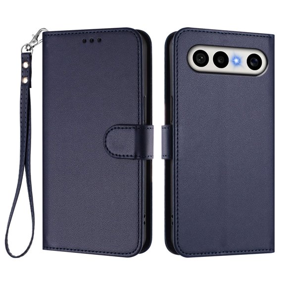 Leather Wallet Phone Case, 3 Card Slots Flip Folio Cover with Kickstand, Hand Strap, Shockproof Protective Phone Purse Case Compatible with VIVO X300 FE/S50 Pro Mini 5G Domestic-Blue
