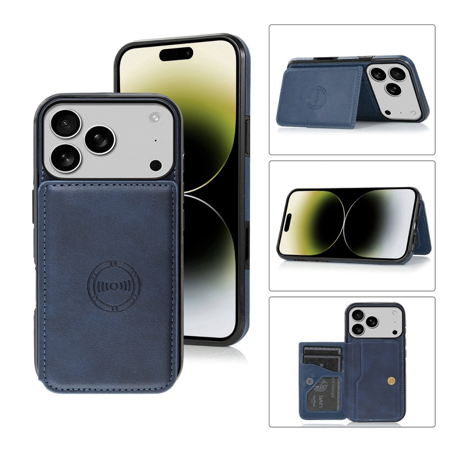 Leather Wallet Phone Case for iPhone 17 Pro Max - Blue