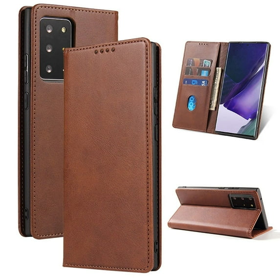 Leather Wallet Samsung Galaxy Note 20 Ultra Case (Brown) Magnetic Folio Card Slot Holder Flip Kickstand Shockproof Cover