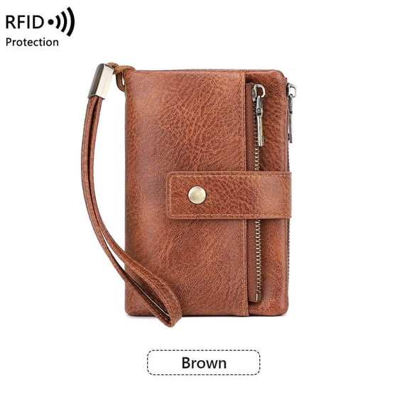 Leather Wallet for Women Men, Large Capacity Card Holder Clutch Purses, Multi-compartment Wallet, Wristlet Wallets with Zipper and Handle Coin Pocket (Brown)