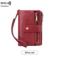 thumbnail image 1 of Leather Wallet for Women Men, Large Capacity Card Holder Clutch Purses, Multi-compartment Wallet, Wristlet Wallets with Zipper and Handle Coin Pocket (Red), 1 of 6