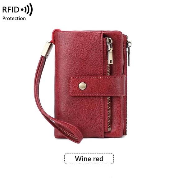 Leather Wallet for Women Men, Large Capacity Card Holder Clutch Purses, Multi-compartment Wallet, Wristlet Wallets with Zipper and Handle Coin Pocket (Red)