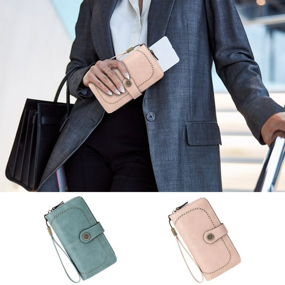 Leather Wallet for Women | RFID Blocking Long Zipper Clutch | Large Capacity Soft Antimagnetic Handbag | Double Snap Closure | 19cm x 11cm x 3.5cm | Classic European American Style