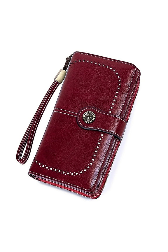 Leather Wallet Women Rfid Blocking Large Capacity, Zip Around Long Wallet - Pu Phone Clutch Purse, Trifold Ladies Wallets Coins Zipper Pocket with Id Window, Card Holder Wristlet, Red