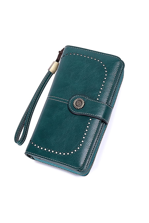Leather Wallet Women Rfid Blocking Large Capacity, Zip Around Long Wallet - Pu Phone Clutch Purse, Trifold Ladies Wallets Coins Zipper Pocket with Id Window, Card Holder Wristlet, Blue
