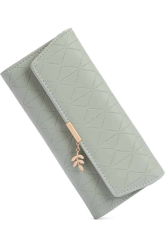 Leather Wallet for Women Trifold Womens' RFID Blocking Wallet Card Holder Purse Clutch with Zipper Coin Pocket,Light Green