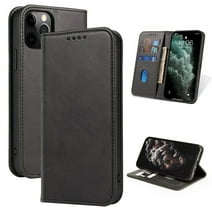 Leather Wallet iPhone 13 Case (Black) Magnetic Folio Card Slot Holder Flip Kickstand Shockproof Cover