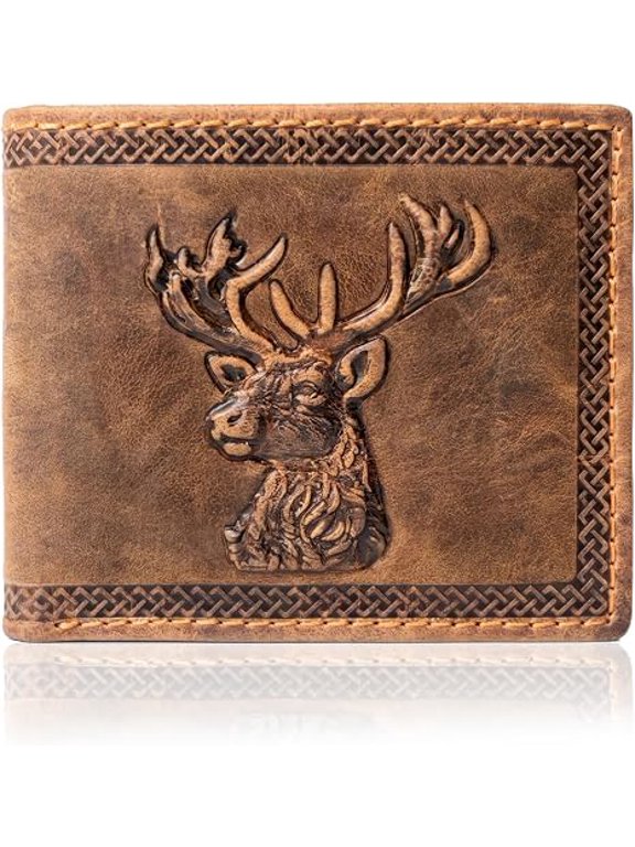 Leather Wallets For Men- 3D Embossed Realistic Deer Head Design Bifold Leather Wallet With RFID Protection Spacious Cash Pocket, Two Hidden Slots And Nine Card Slots (Vintage Tan)