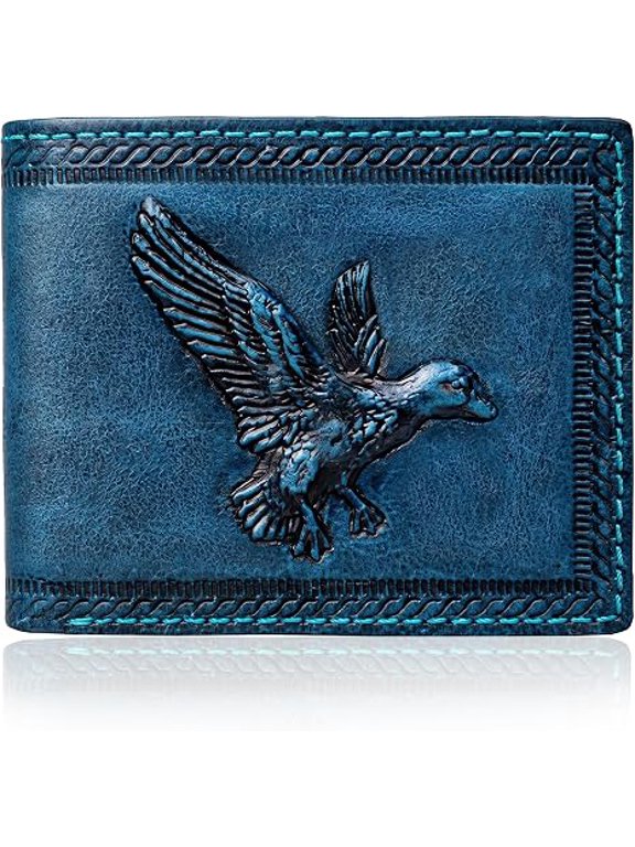 Leather Wallets For Men- 3D Embossed Realistic Duck Design Bifold Leather Wallet With RFID Protection Spacious Cash Pockets, Two Hidden Slots And Nine Card Slots (Vintage Blue)