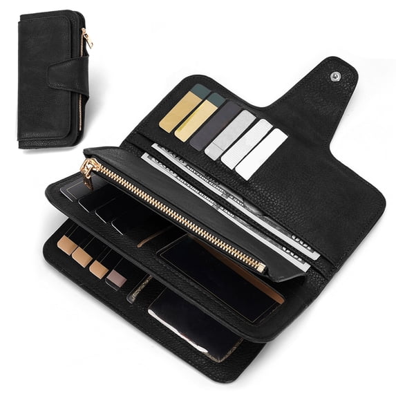 Leather Wallets for Men, Bifold Wallet Slim Minimalist for Women with RFID Blocking, Card Holders, ID Window, Money Clip, Coin Pocket, Black