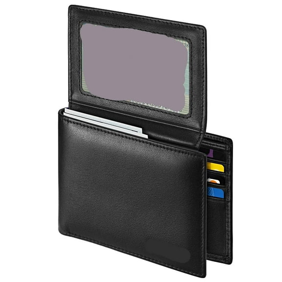 Leather Wallets for Men, Genuine Leather Mens Wallet Bifold Rfid Blocking with 2 ID Windows (Black)
