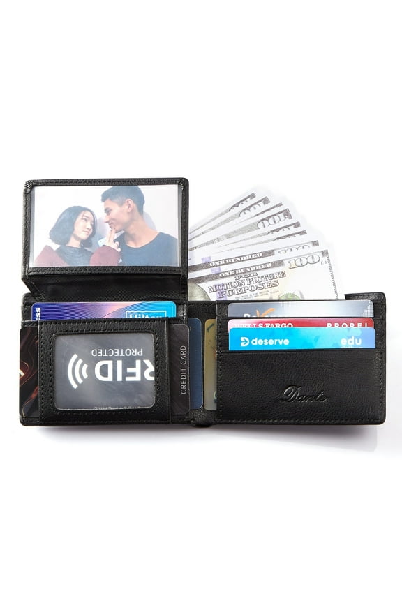 Leather Wallets for Men, Genuine Leather Mens Wallets Bifold Rfid Blocking with 3 ID Windows