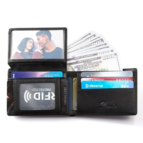 Leather Wallets for Men, Genuine Leather Mens Wallets Bifold Rfid Blocking with 3 ID Windows