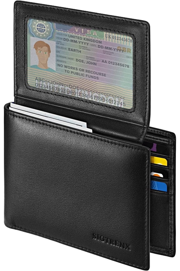 Leather Wallets for Men, Mens Wallets Bifold Rfid Blocking with 2 ID Windows