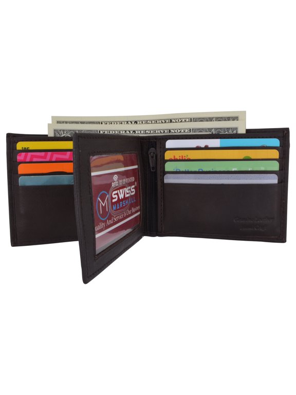 Leather Wallets for Men RFID Blocking Bifold Wallet Center Flap ID Window Ultra Strong Stitching Extra Capacity