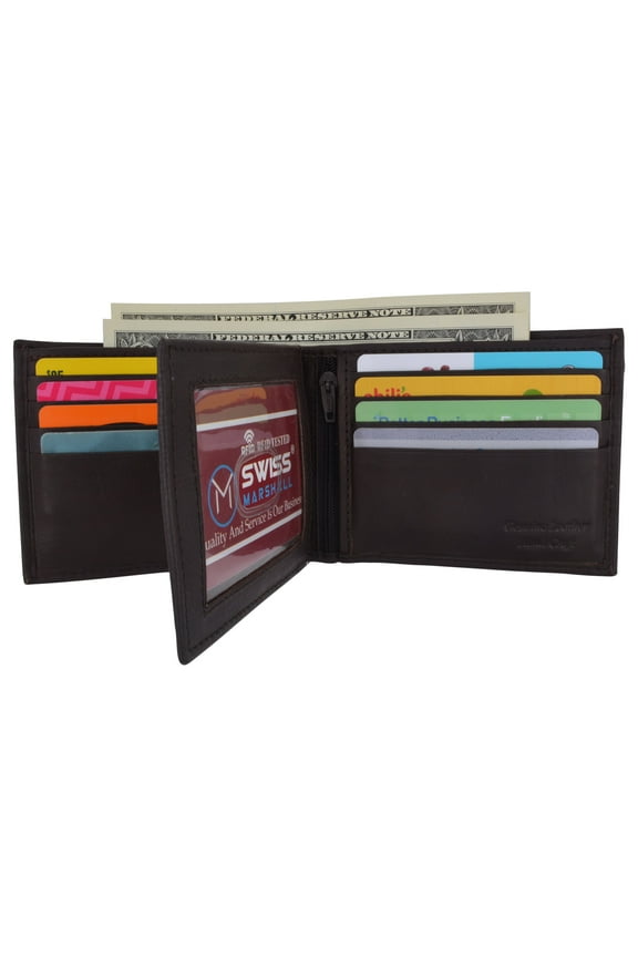 Leather Wallets for Men RFID Blocking Bifold Wallet Center Flap ID Window Ultra Strong Stitching Extra Capacity