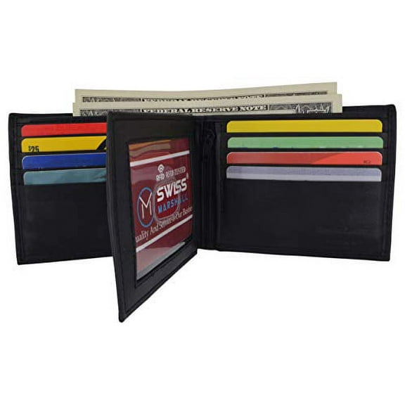Leather Wallets for Men RFID Blocking Bifold Wallet Center Flap ID Window Ultra Strong Stitching Extra Capacity