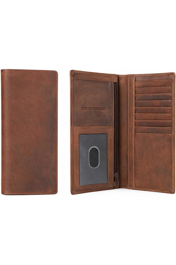 Leather Wallets for Men and Women, RFID Long Chequebook Wallet, Minimalist Plaid Black Long Wallets ()