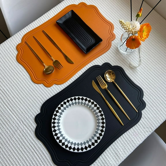 Leather Washable Placemats, Thick Faux Leather Heat Resistant Elliptical Shape Table Mats,Waterproof Non-Slip Easy to Clean Place mat for Kitchen Coffee Dining Room Table