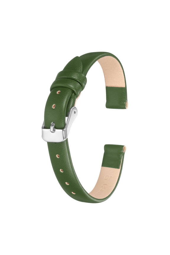 Leather Watch Band 10mm Soft Genuine Leather Watch Straps Quick Release Flexible Replacement Strap Silver Buckle with 3pcs Spring Bar Pins for Men Women, Green