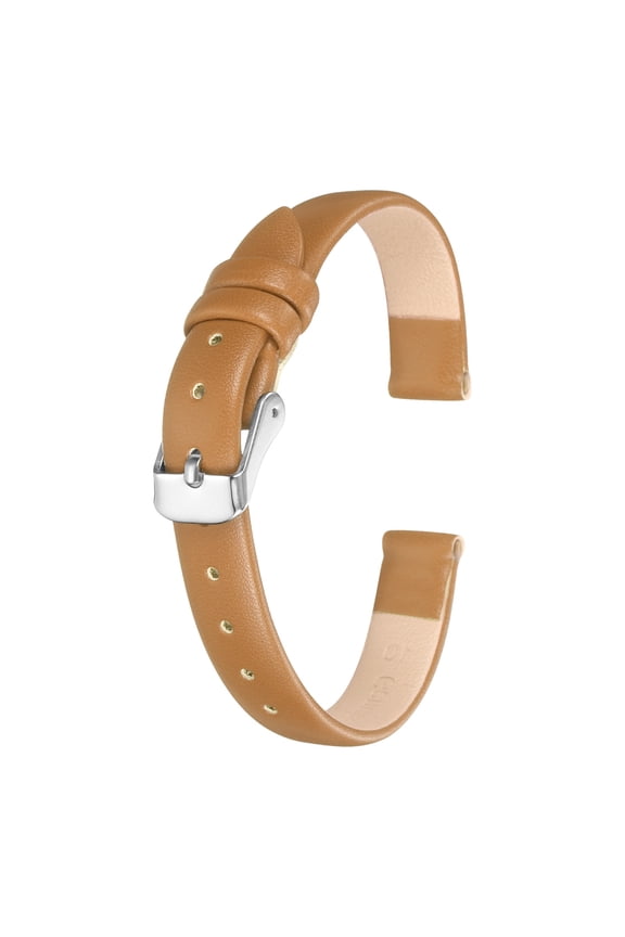 Leather Watch Band 10mm Soft Genuine Leather Watch Straps Quick Release Flexible Replacement Strap Silver Buckle with 3pcs Spring Bar Pins for Men Women, Light Brown