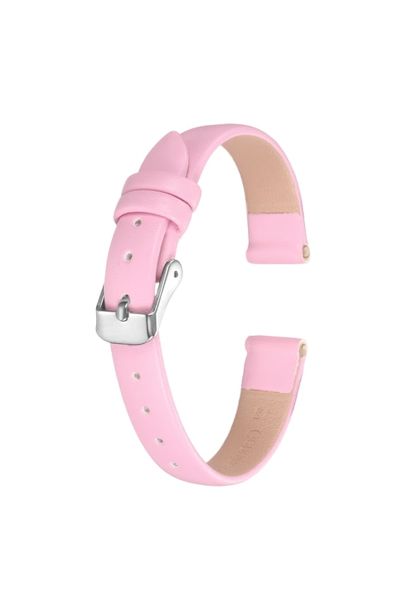 Leather Watch Band 12mm Soft Genuine Leather Watch Straps Quick Release Flexible Replacement Strap Silver Buckle with 3pcs Spring Bar Pins for Men Women, Pink