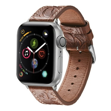 Leather Watch Bands Compatible with Apple Watch 42/44/45/49mm Women Genuine Leather Classic Vintage Replacement Strap for Men iWatch Series Ultra/8/7/SE/6/5/4/3/2/1 (42/44/45mm Carving Brown)