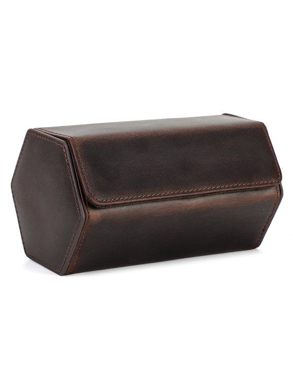 Leather Watch Case for 2 Watches, Hexagonal Travel Watch Roll Box with Flap, Portable Couple Watch Storage Organizer for Men Women Gift