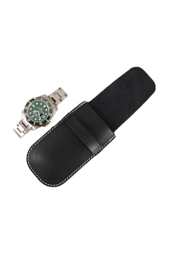 Leather Watch Pouches Portable Single Watch Travel Case Travel Bag For Travelling Business Trip (Black