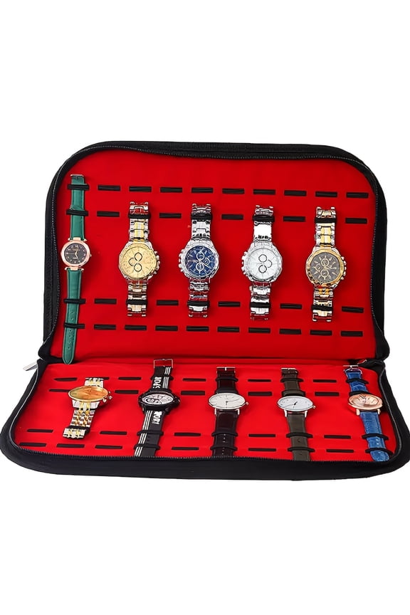 Leather Watch Travel Case for Men, 20 Slots Watch Storage Organizer Bag, Foldable Watch Display Case Watch Box Organizer for Travel Daily Watch Collection Storage