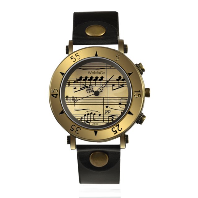 Leather Watch with Music Note Symbols Music lovers Wrest WatchM4W