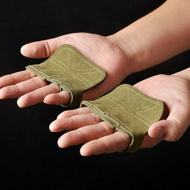 Leather Weight Lifting Training Gloves Palm Protection Women Men Fitness Sports Gymnastics Grips  Pull Ups Weightlifting Workout (Army green)