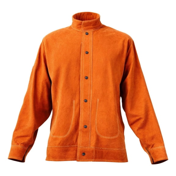 Leather Welding Coat, Heavy Duty Cowhide Flame Resistant Welding Jacket, Waterproof Heat-Resistant Safety Coat with 4 Pockets & Adjustable Cuffs for Welders Steelworks - XXL