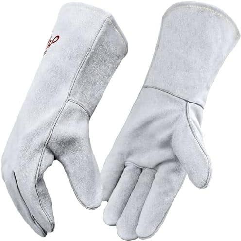 Leather Welding Gloves for Men or Women, Fire and Heat Resistant gloves for Stick,Tig,Mig,Fireplace,BBQ,Oven,Grill,Wood Stove,Animal Handling Gloves,Bite Proof for Cat or Dogs,Welders Gifts