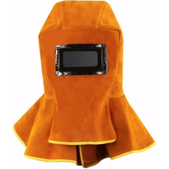 Leather Welding Helmet Auto Darkening: Full Protective Cowhide Leather Welding Hood Welder Helmet, Welding Mask Welding Helmet with Neck Shoulder Drape & Auto Darkening Filter Lens, Shawl Welder Cap
