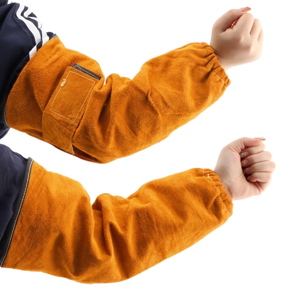 Leather Welding Sleeves 16.54 Inch Heat Resistant Protective Arm Guards for Gardening and Work