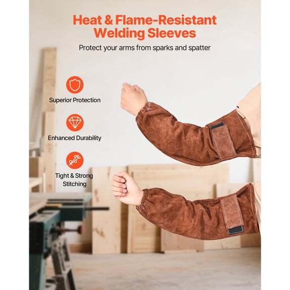 Leather Welding Sleeves,Heavy Duty Cowhide Flame Resistant Work Sleeves for Arm Protection,Heat-Resistant Safety Sleeve for Welding,Blacksmithing,Woodworking,Gardening