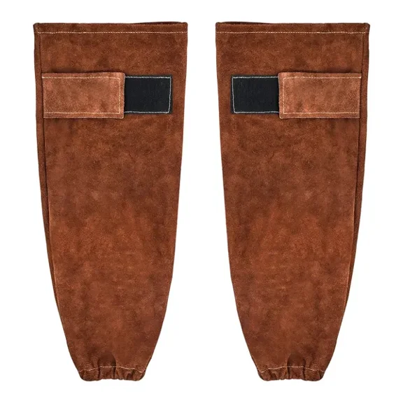 Leather Welding Sleeves, Heavy Duty Cowhide Flame Resistant Work Sleeves for Arm Protection, Heat-Resistant Safety Sleeve for Welding, Blacksmithing, Woodworking, Gardening