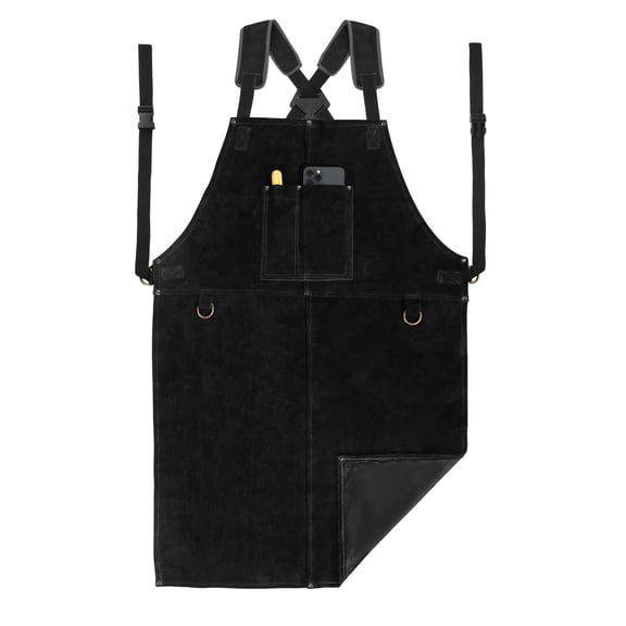 Leather Welding Work Apron - Heat Resistant & Flame Resistant Bib Apron, Flame Retardant Heavy Duty BBQ Apron