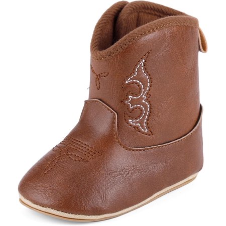 Leather Western Boots Cowboy Bootie Soft Sole Non-Slip Crib Shoes for Baby Infant Toddler Girls Boys Newborn